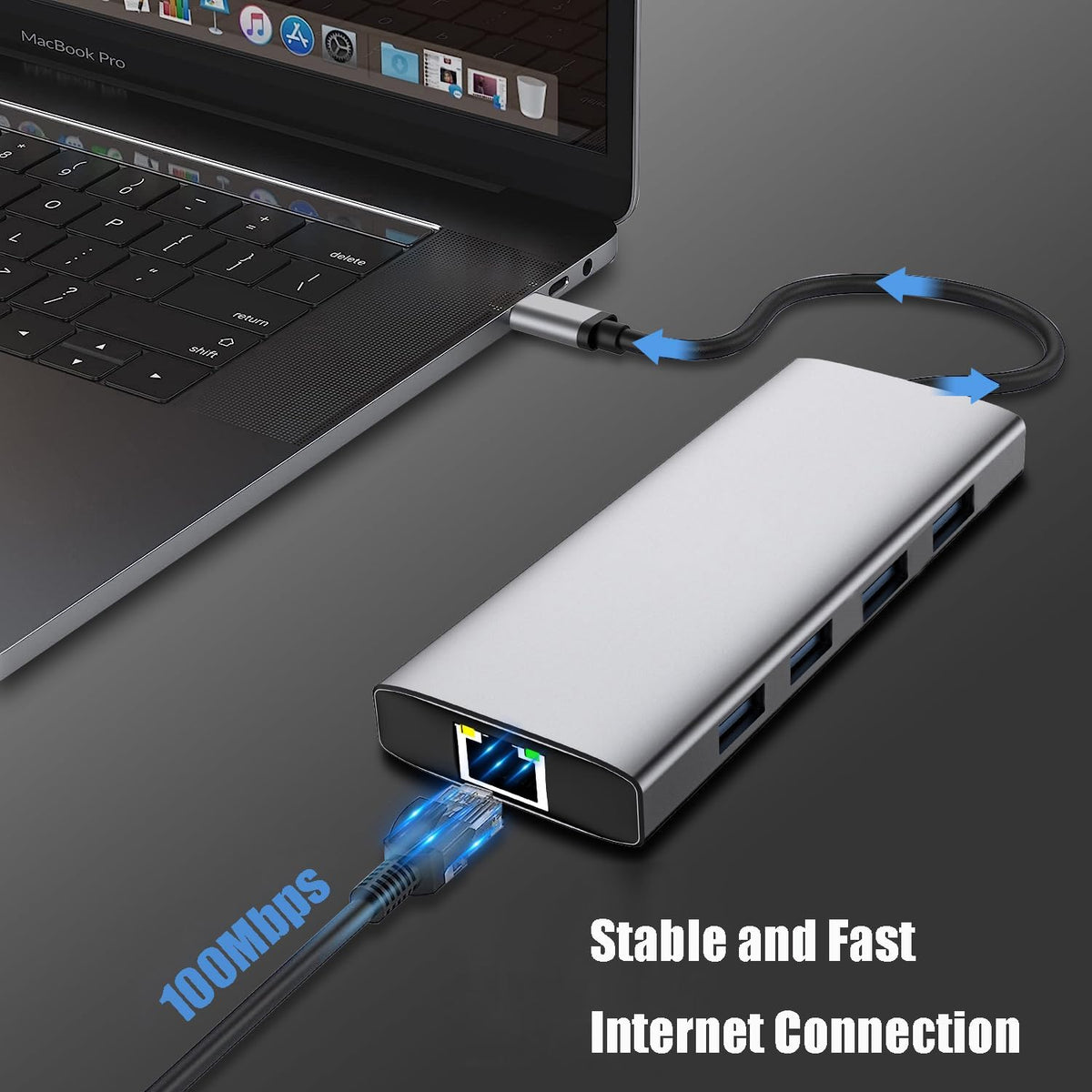 USB C HUB Dongle, 10-in-1 USB C Adapter Docking Station with 4K HDMI, Type C PD, USB C Data, USB3.0, RJ45 Ethernet, SD/TF Card Reader, Other Type C Latops Devices