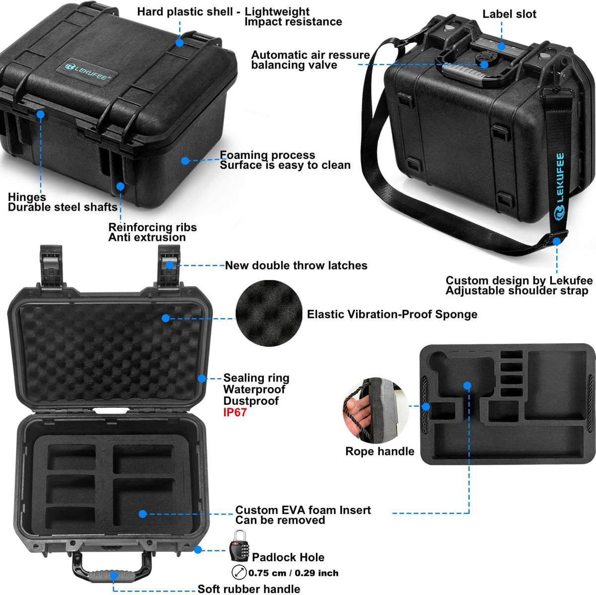 Lekufee Waterproof Hard Case Compatible with Gopro Hero 13/Gopro Hero 12/11/10/9/8/Gopro Volta/Media Mod/Creator Edition/Waterproof Action Camera and Accessories(Case Only)(Includes Shoulder Strap)