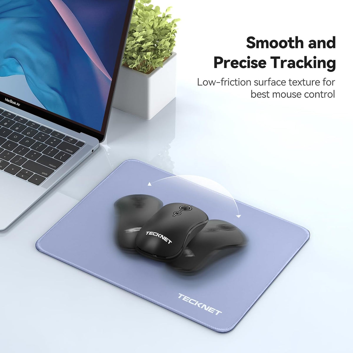 TECKNET Mouse Pad 270 x 210 x 3 mm with Anti-fray Stitchin, Waterproof Surface & Non-Slip Rubber Base with Stitched Edges Gaming Mouse Mat for Laptop，Compatible with Laser and Optical Mice - LT.Blue