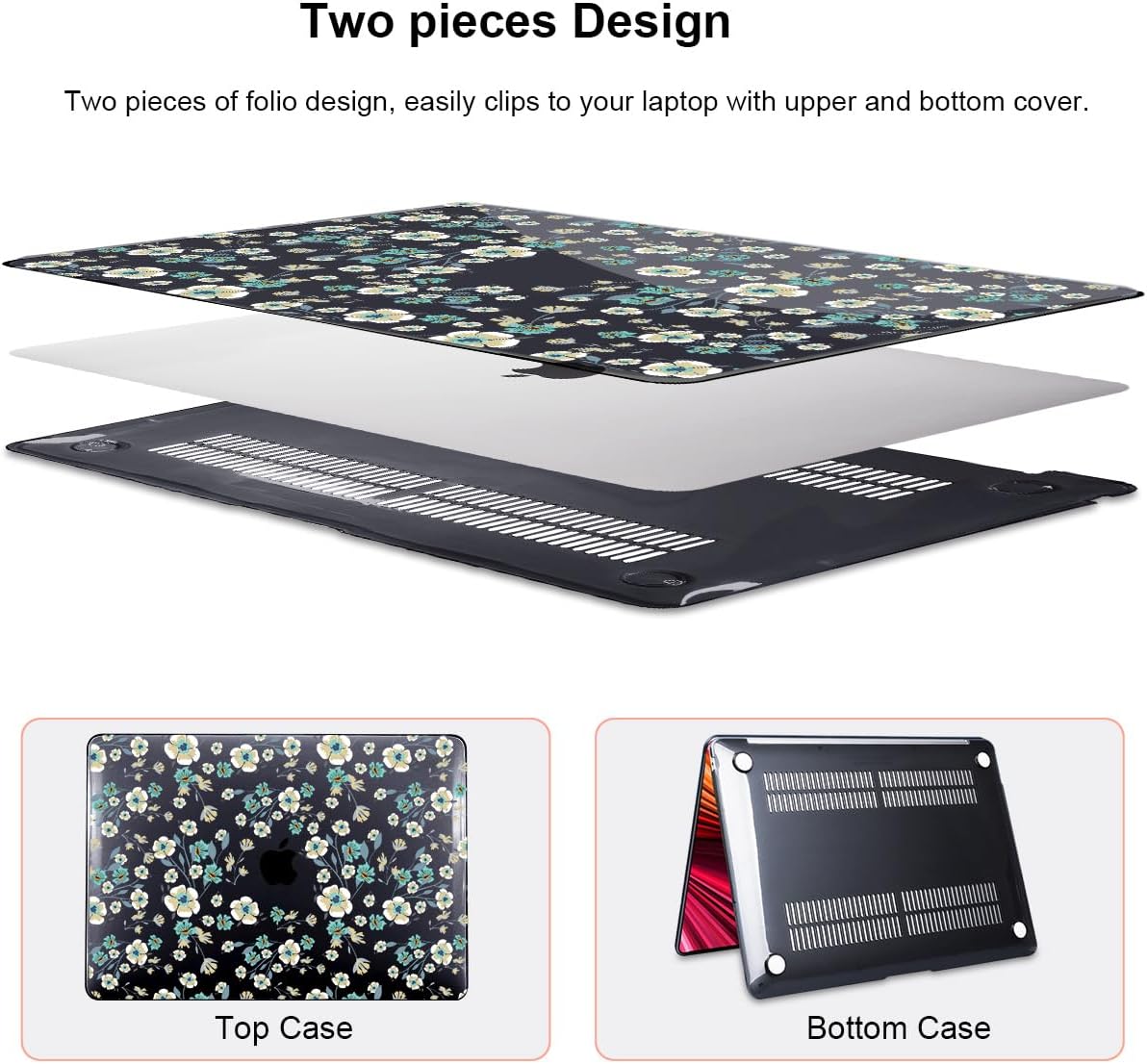 for MacBook Air 13 inch Case 2021 2020 2019 2018 Release M1 A2337 A2179 A1932, Pritned Pattern Plastic Hard Case Cover for MacBook Air 13 M1 with Retina Display Touch ID, Small Green Flowers