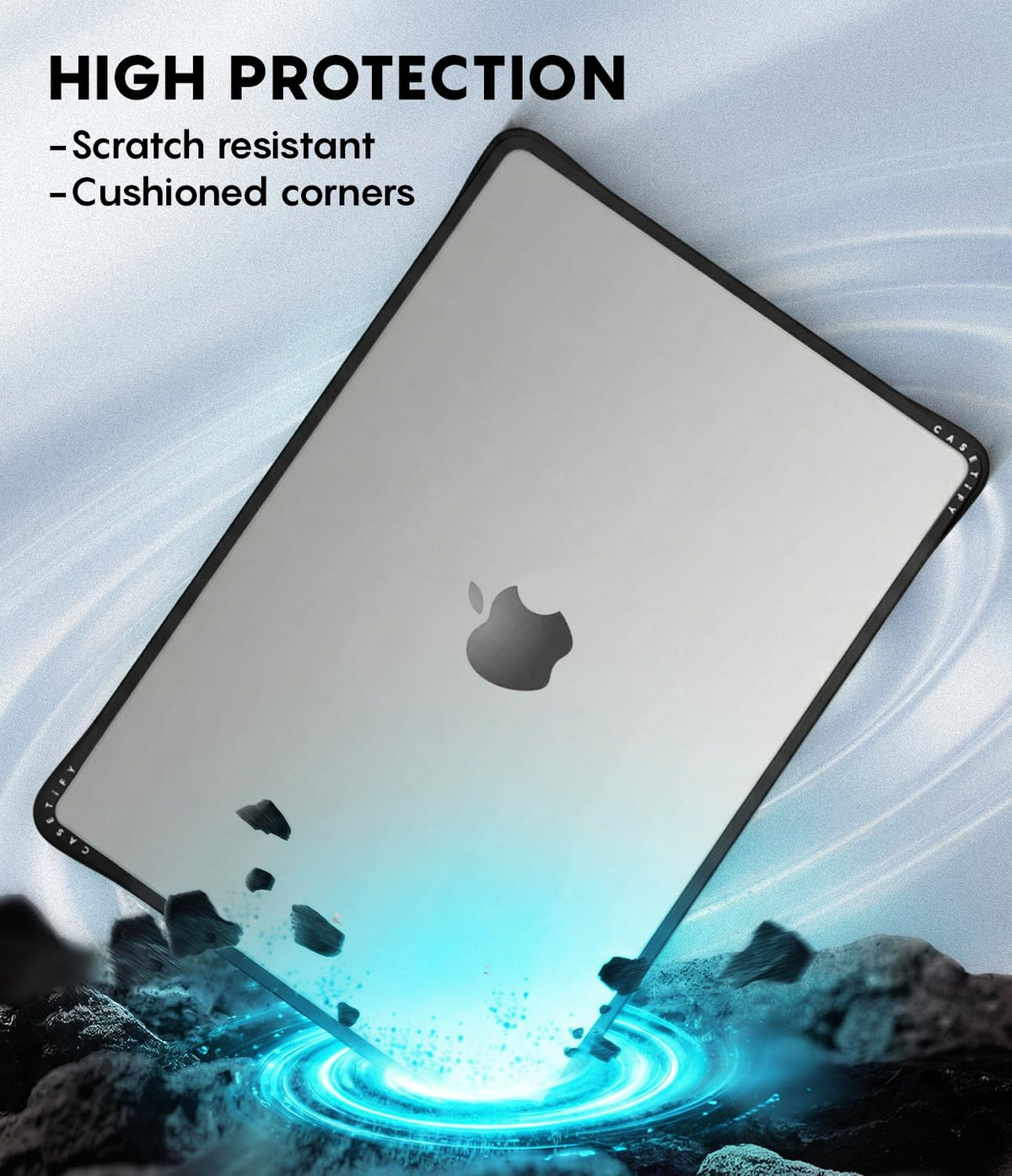 CASETiFY Impact MacBook Air 13.6" (M2-M5) Case [Cushioned Impact Corners/Scratch-Resistant/Anti-Slip Grip] - Small Blue Flowers - Clear Black