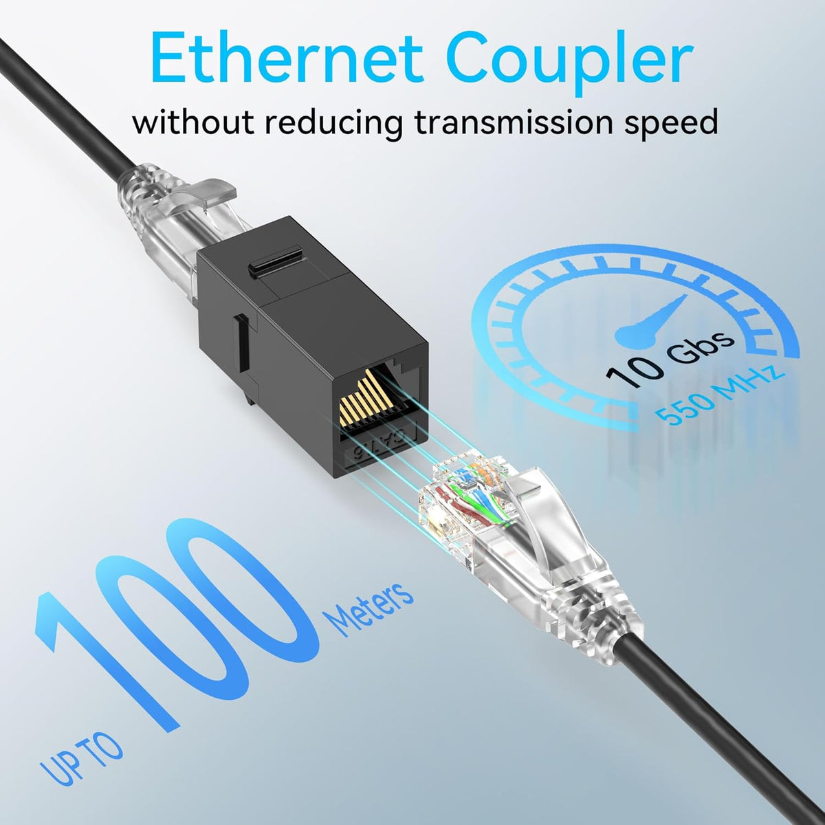CAT6A RJ45 Keystone Coupler (24 Pack), Cat6 Keystone Jack Female to Female, Cat 6a Inline Keystone Jacks for Wall Plate & Patch Panel, RJ45 Ethernet Coupler Black