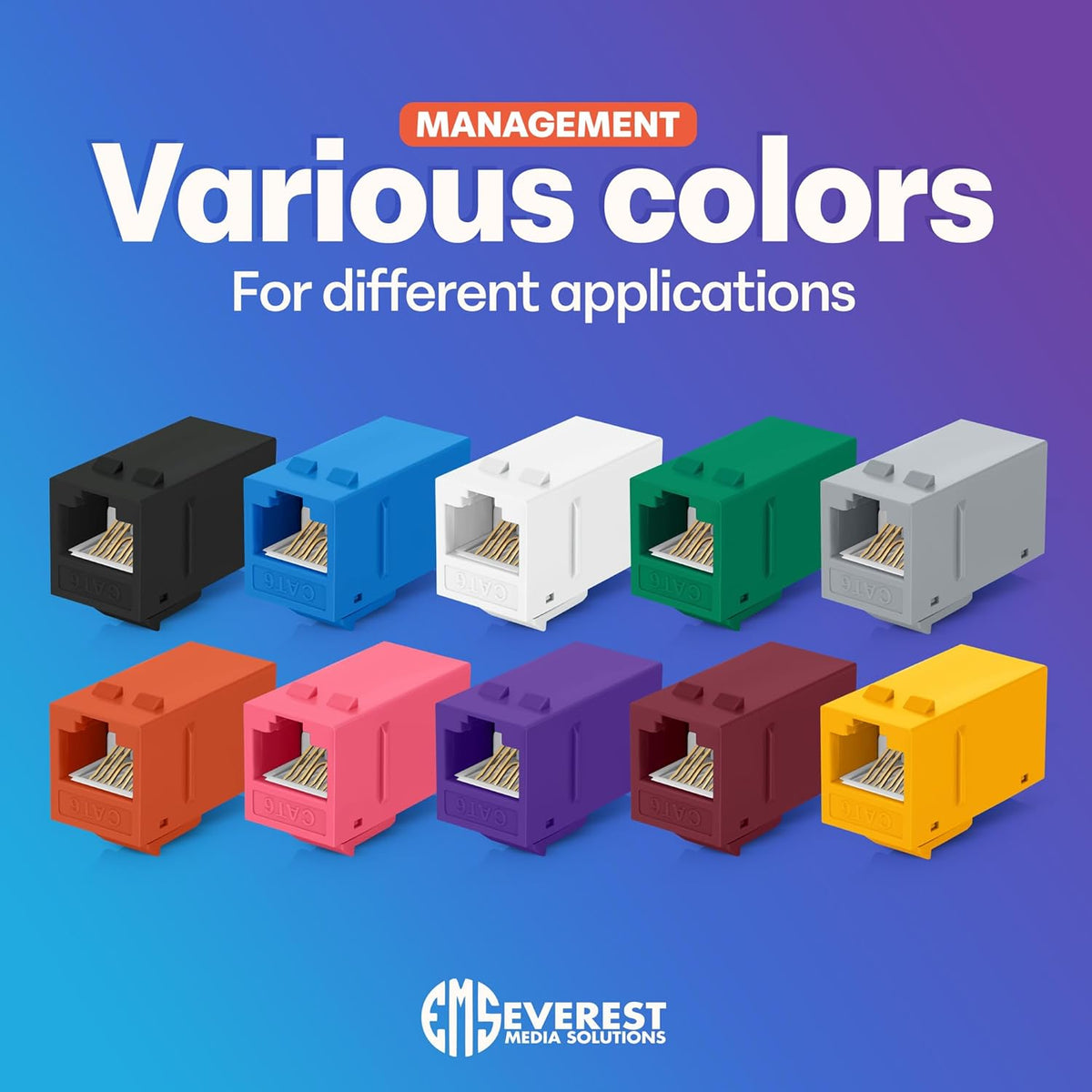 Everest Cat6 RJ45 Keystone Coupler (24-Pack) in Pink - RJ45 Coupler - Cat 6 Couplers - Female to Female Cat6 Keystone Jacks - Ethernet Couplers - Ethernet Cable Extender