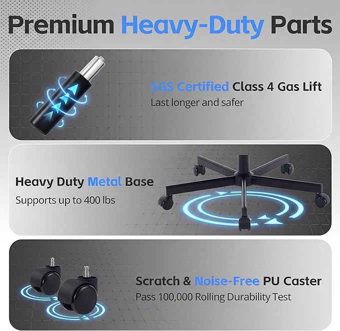 Desk Computer Gaming Chair - High Back Ergonomic Office Chair with Footrest and Lumbar Support Swivel Comfy Home Gamer Video Game Chairs with Pocket Spring Cushion for Adults (Black Leather)