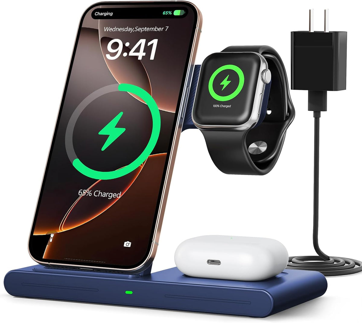2025 Wireless Charger for Apple and Android Charging Station,3 in 1 Fast Max Charging for iPhone 16 15 14 13 12 Pro Max Plus, Apple Watch Series & Air pods 4 3 2 Pro, Android Samsung Galaxy Series