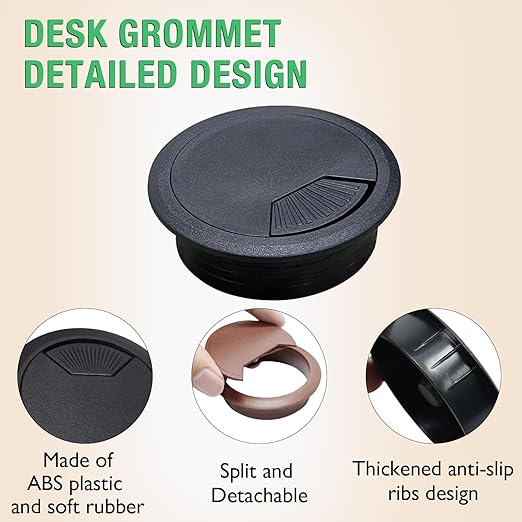EASYEAH 2 Pcs Desk Grommet 3-1/8" / 80 mm, Desk Cord Hole Cover, Cable Grommet ABS Plastic, Desk Hole Grommet for Home & Office Pc, Detachable Adjustable Cable Cord Organizer-Silvery