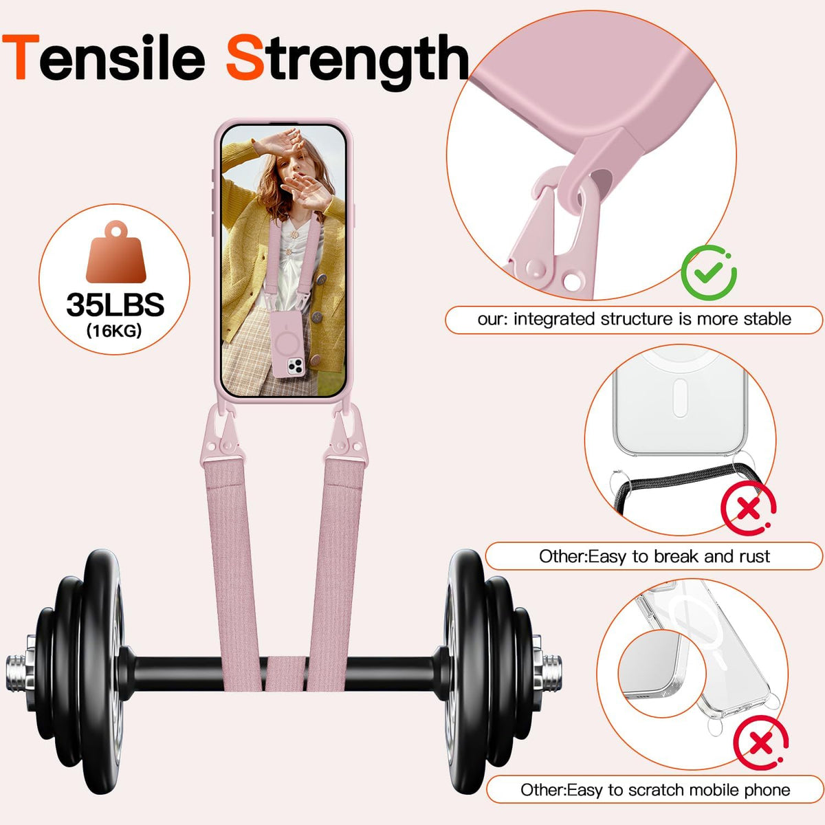 for iPhone 16 Pro Max Case with Lanyard [Compatible with MagSafe], Crossbody Phone Case with Neck Strap Adjustable, Magnetic Phone Cover for iPhone 16 Pro Max 6.9'' Pink