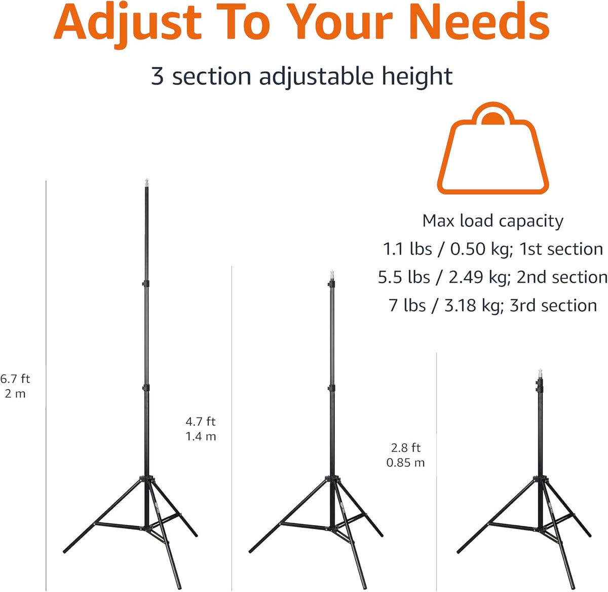 Amazon Basics 2.8-6.7 Pack 2, Portable Aluminum Photography Light Stand Tripod with Case, Adjustable Feet, of Black