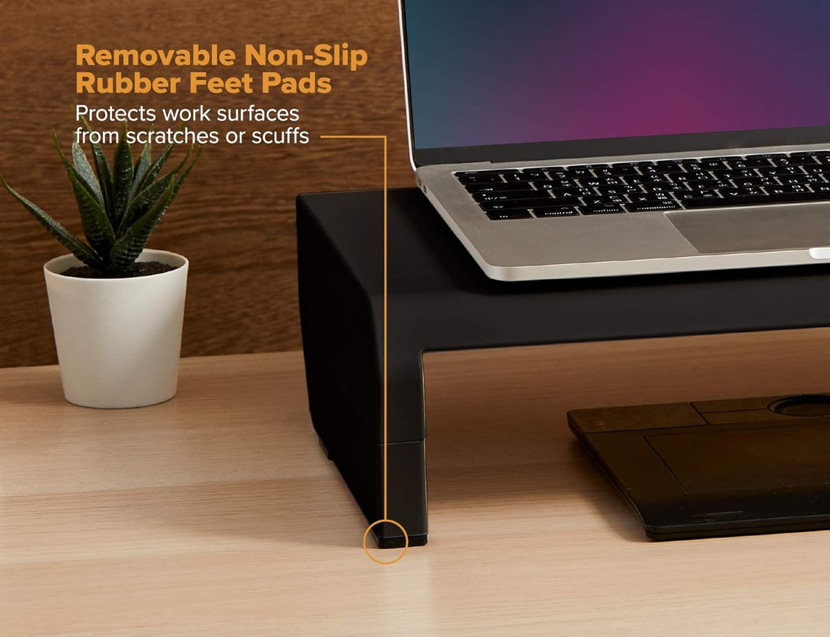 4 Bostitch Office Konnect Adjustable Monitor Stand Riser, Height Adjustments, Built-In Cable Management, Rubber Feet