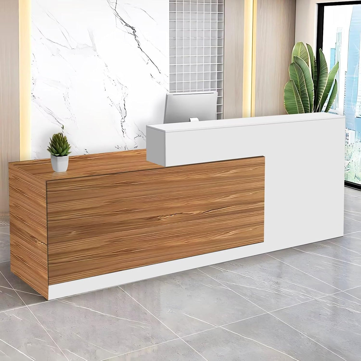 Reception Desk with Counter Modern Checkout Counter with Lockable Drawer Keyboard Tray Receptionist Desk for Office Salon Reception Table C Left 59inch/150cm