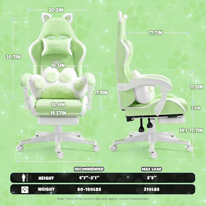 Gaming Chairs for Girls Ergonomic Cute Cat Gaming Chair with Paw Lumbar Cushion High Back Computer Desk Chair Height Adjustable Swivel Video Game Chair Gifts Suitable for Girls and Ladies