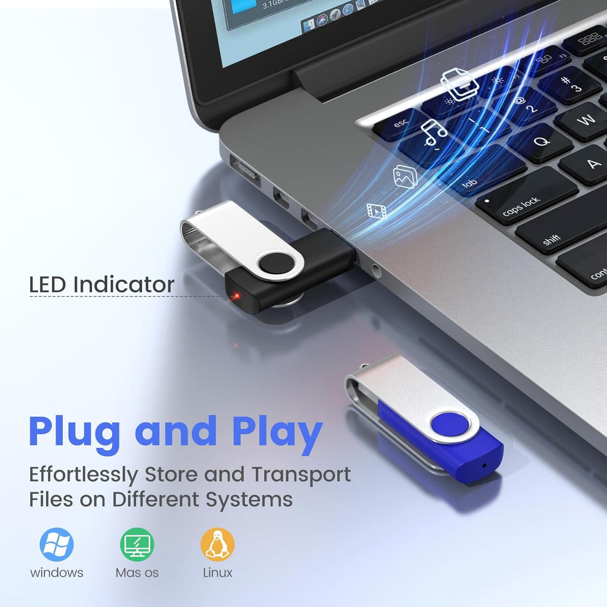 ABLAZE Custom Flash Drive 128MB 100 Pack, Personalized USB Drives Custom USB 2.0 Thumb Drives 100 Pack Memory Stick (Mixcolors)