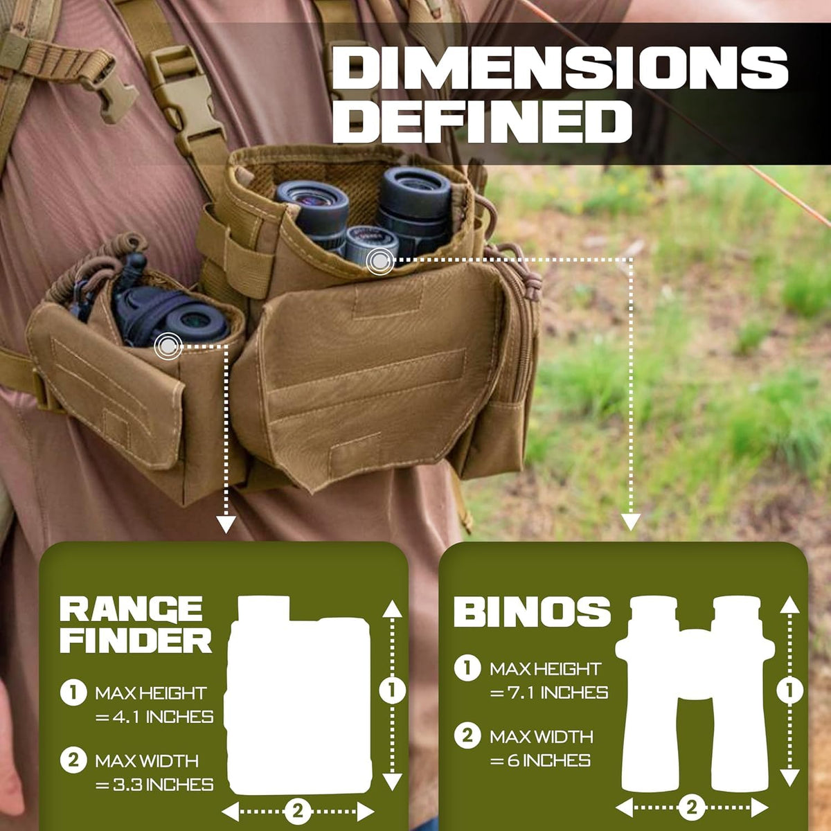 Waterproof Binocular Harness Chest Pack - Lightweight Bino Harness With Rangefinder Pouch, Binocular Case Chest Harness with Silent Magnetic Closure