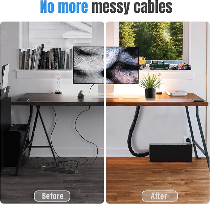 Large Cable Management Box, Cord Organizer Box to Hide Power Strip, Extension Cord, Surge Protector | Cord Hider Safe Box for Desk Organizers, Gaming PC, Computer, TV | White, Black Edition by Tokye®
