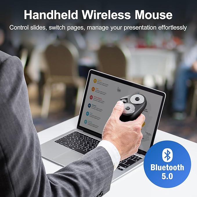 SANWA Bluetooth + 2.4G Wireless Handheld Mouse 3 in 1 Presentation Clicker Remote Air Mouse with Scroll Portable Finger Mice Rechargeable PPT Slide Compatible with Mac PC Laptop Phone Tablet