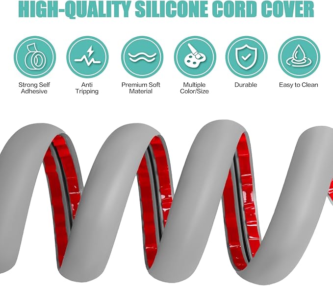 Floor Cord Cover Self Adhesive Cord Hider,3.3FT Cable Management, Extension Strip Protector for Wires, Prevent Cable Trips for Offices, Gyms, Exhibitions Cavity:0.39"(W) x 0.27"(H) Gray