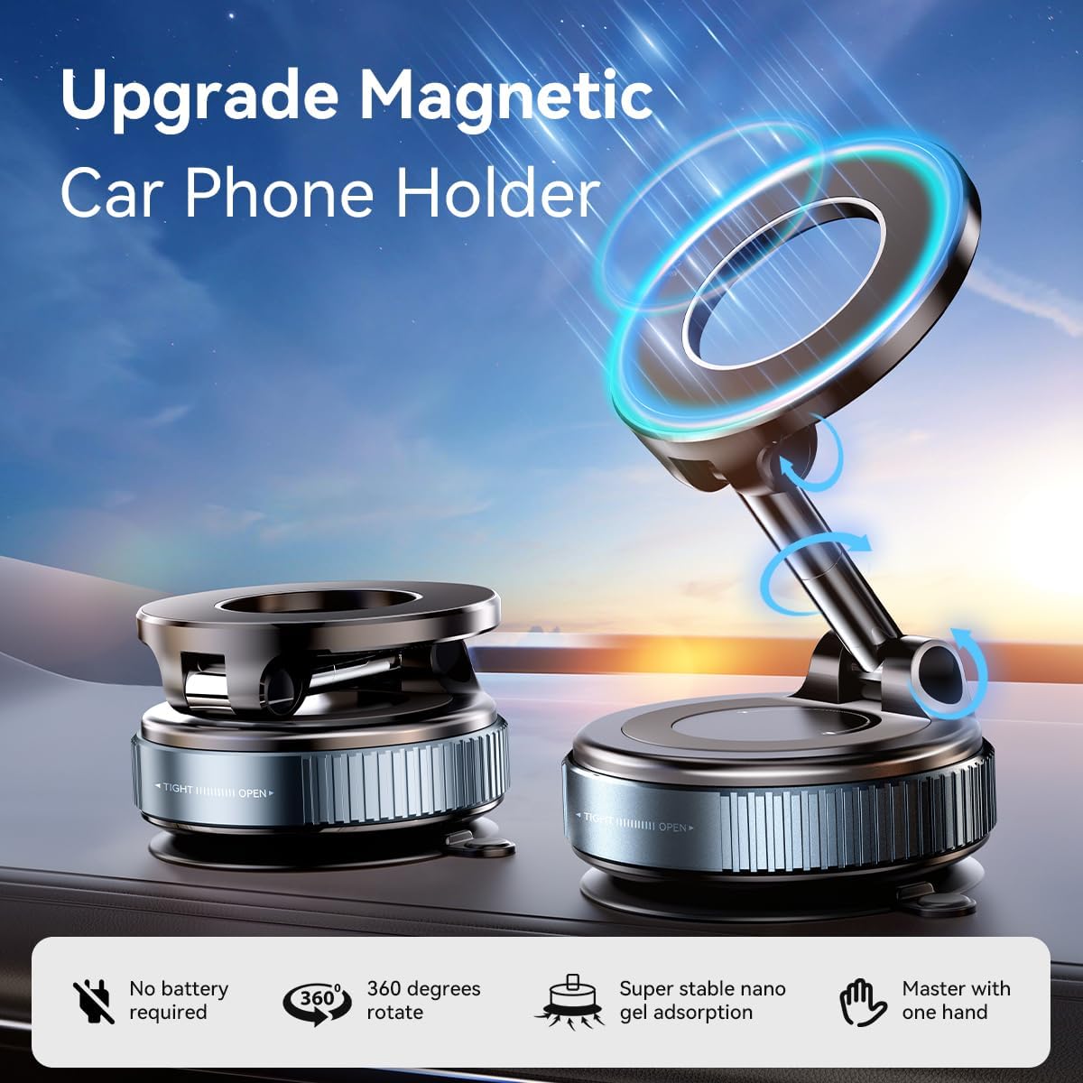 Upgraded Nano Gel Magnetic Phone Holder, 360° Rotation Vacuum Suction Cell Phone Mount for Magsafe,Strong Suction Adjustable Phone Car Mount Foldable Stand for iPhone 12-16 Series(Not Charge Phone)