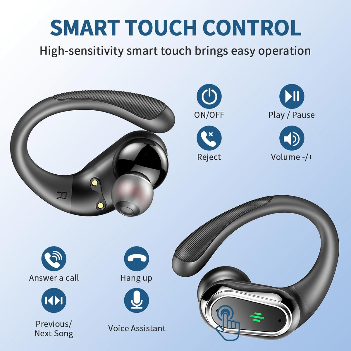 Wireless Earbuds, 2025 Bluetooth 5.4 Headphones Sport, 50Hrs HiFi Stereo Deep Bass Over-Ear buds with ENC Noise Cancelling Mic, IP7 Waterproof & LED Display Earphones with Earhooks for Workout/Running