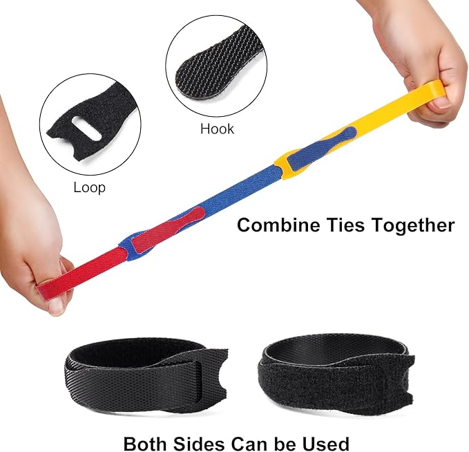 OneLeaf 120PCS Cord Organizer 6in Cable Ties Reusable with Hook and Loop, Colorful Fastening Cord Ties Wire Management for Home, Office, Data Centers, and Electronics, 5 colors