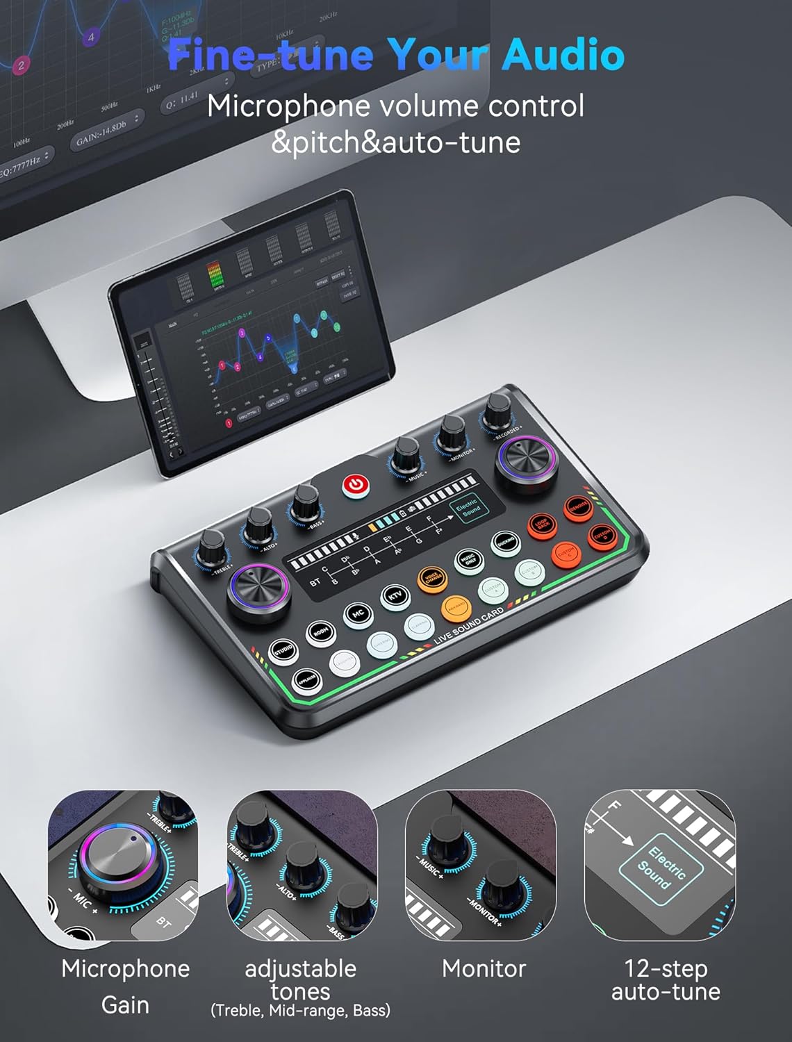 SINWE USB Audio Interface for Smartphone & PC: Plug-and-Play Live Sound Card with DJ Mixer, Voice Changer & Customized sound effects. Ideal for Recording Music, Home Studio, Podcasts & Streaming