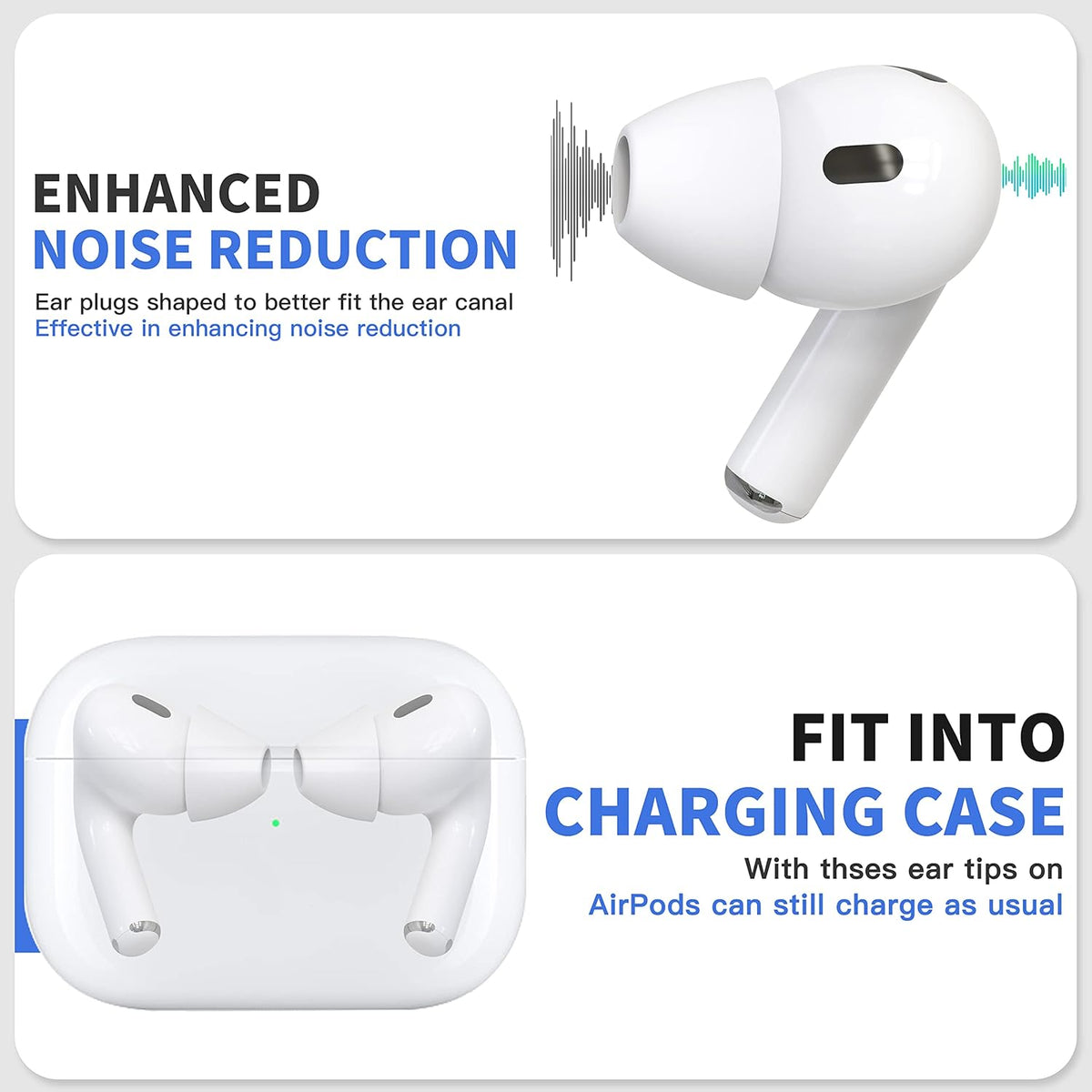 4 Pairs Ear Tips for AirPods Pro 1 & 2 [Relief Pain] [Fit in Case] Noise Cancellation Add Grip Sport Earbuds [US Patent Registered] (Medium)