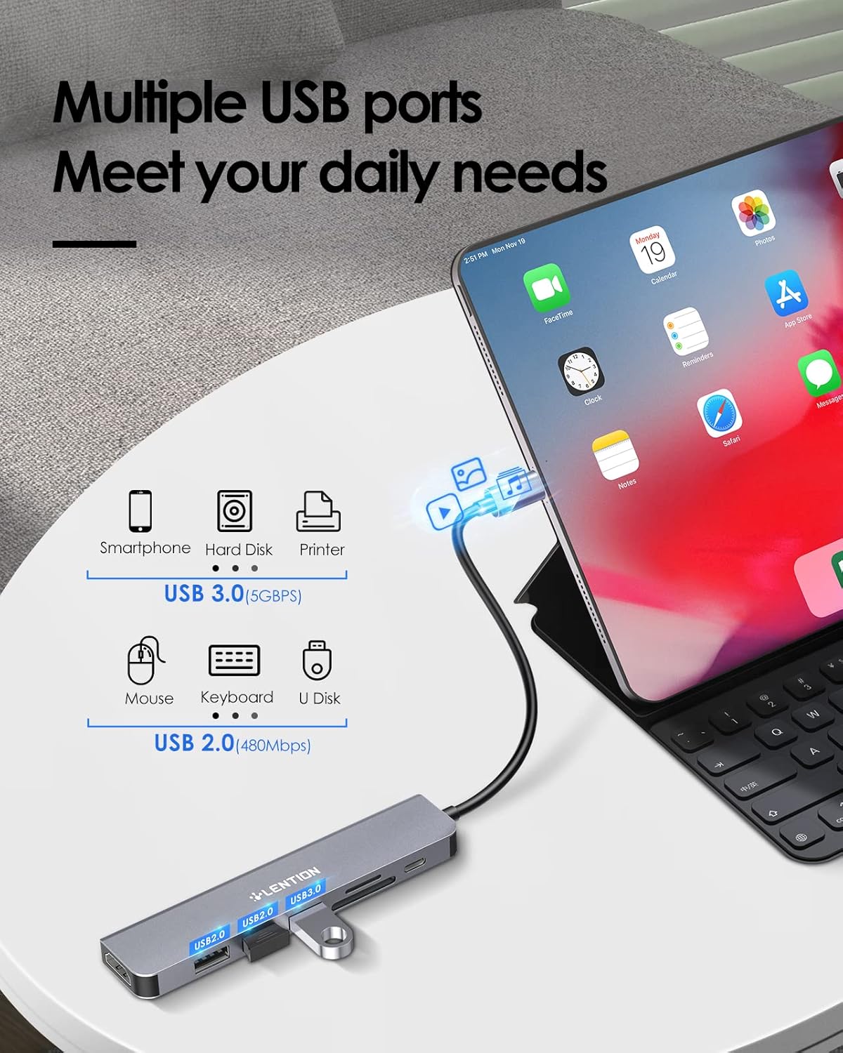 LENTION USB C Hub with 100W Charging, 4K HDMI, Dual Card Reader, USB 3.0 & 2.0 Compatible MacBook Pro, New Mac Air/Surface, Chromebook, More, Stable Driver Adapter (CB-CE18, Space Gray)
