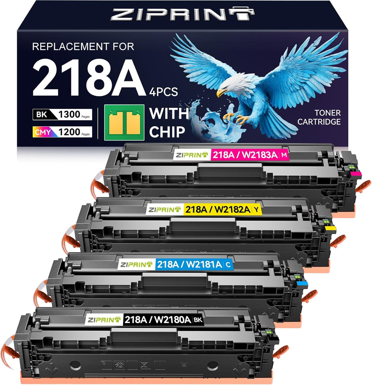 218A Toner Cartridges 4 Pack with Chip - 3301fdw Compatible Replacement for HP 218X 218A Color Laserjet Pro MFP 3301fdw 3301sdw 3201dw 3301cdw Printer High Yield W2180A (Black Yellow Magenta Cyan)