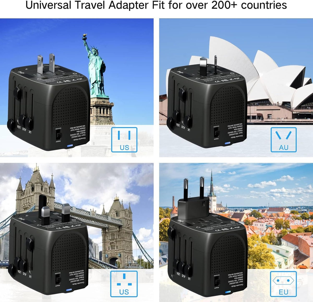 International Travel Adapter Voltage Converter to Step Down 230V to 120V for Hair straighteners, laptops, Cell Phones, Power converters from USA to UK, Europe, Australia Over 200 Countries