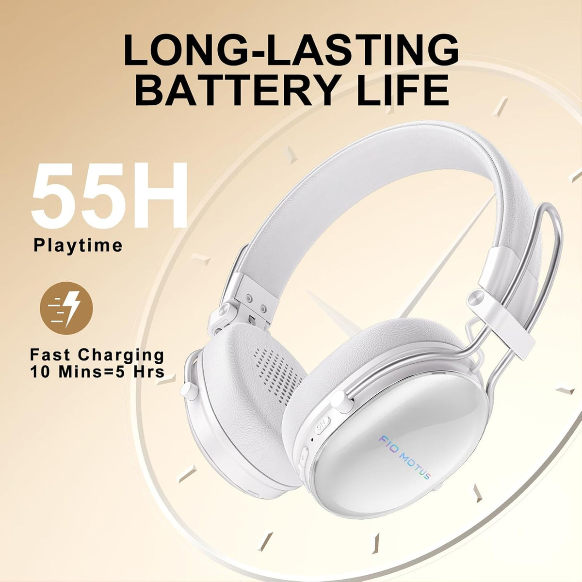 55H Wireless Bluetooth On-Ear Headphones, Active Noise Cancelling, Hi-Res Sound, Playtime, Foldable Design, Lightweight
