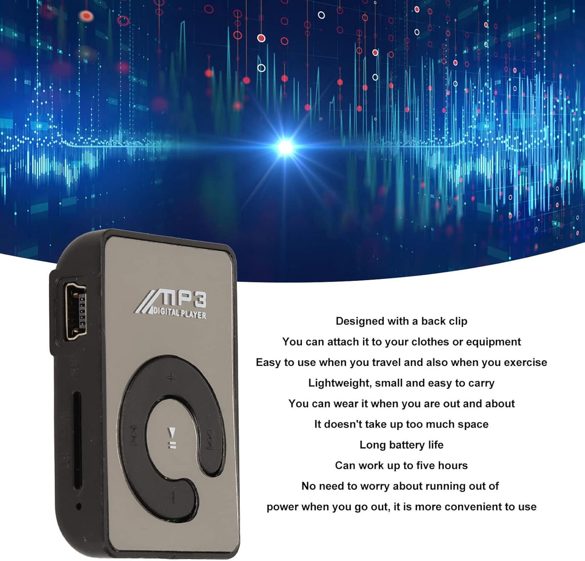 Heayzoki MP3 Player with Clip, Portable Music Player with Headphones, Wearable Small Audio Player for Daily School