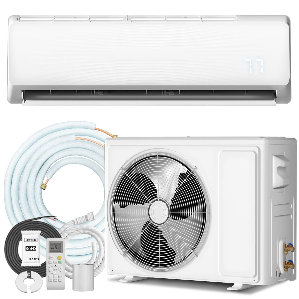 TMYICE 18000 BTU Mini Split AC/Heating System, 19 SEER2 230V Ductless Inverter Wall-Mounted Split AC Unit with Pre-Charged Conde
