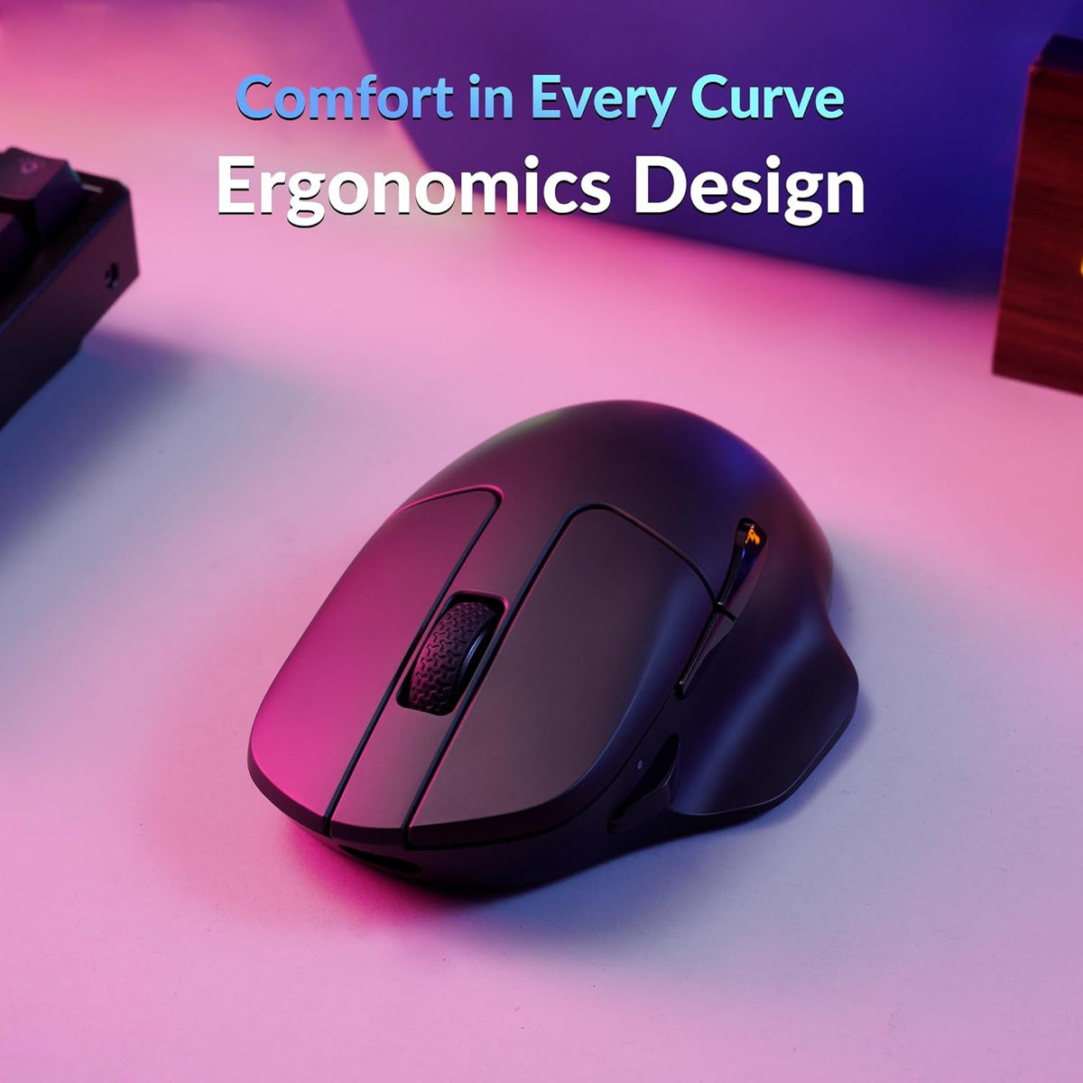 Keychron M7 8K Wireless Mouse, 30K DPI Optical Computer Mice, 2.4 GHz/Bluetooth/Wired with Macro Button 66g Lightweight Ergonomic, Up to 140 Hours Worktime for Laptop macOS/Windows - Black