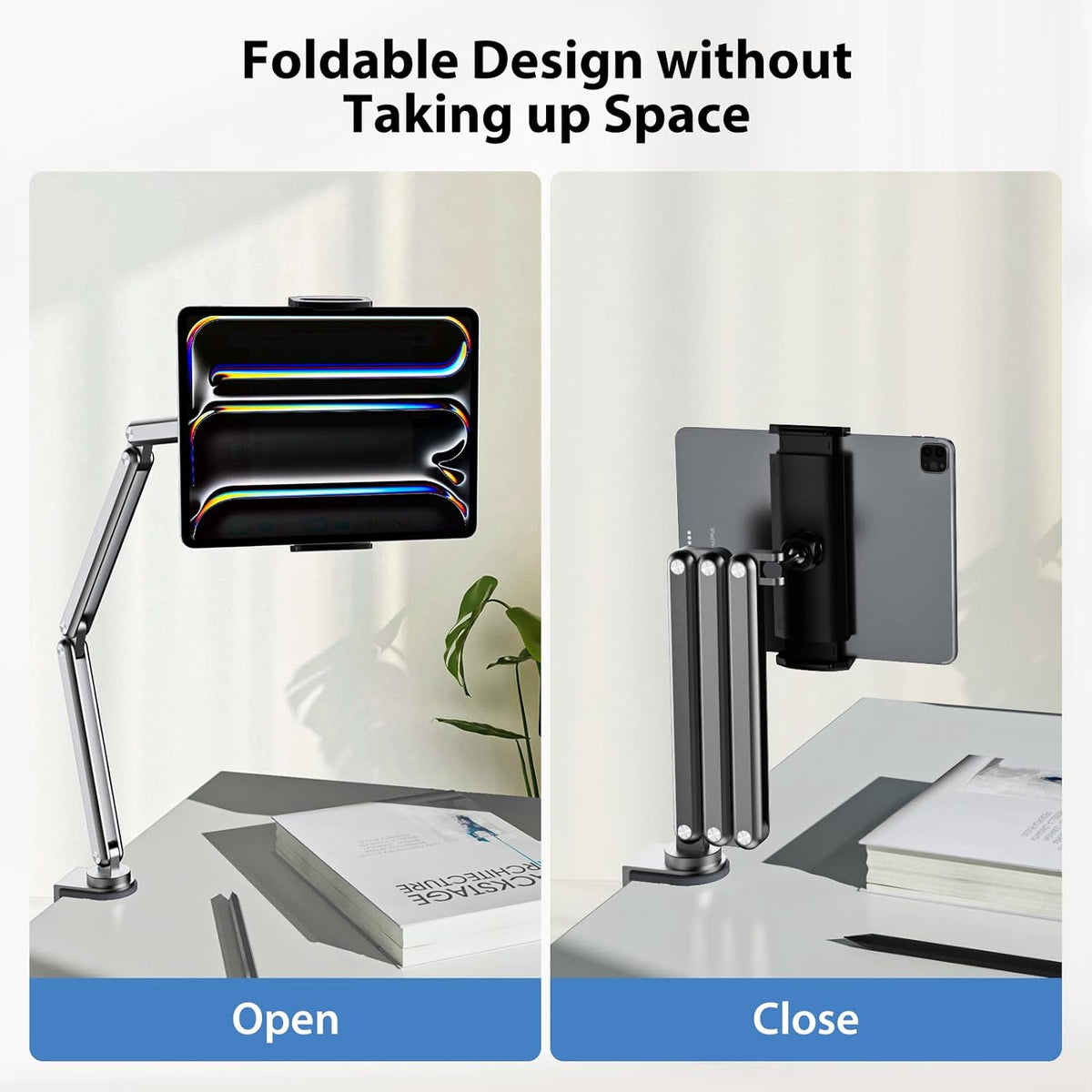 Tablet Stand for Desk, Aluminum Alloy Foldable Tablet Arm Mount Holder Compatible with iPad 10/9th, iPad Pro Air 13/11inch (2024), Mini, Samsung Galaxy Tab & More 7-15.6'' Tab Portable Monitor