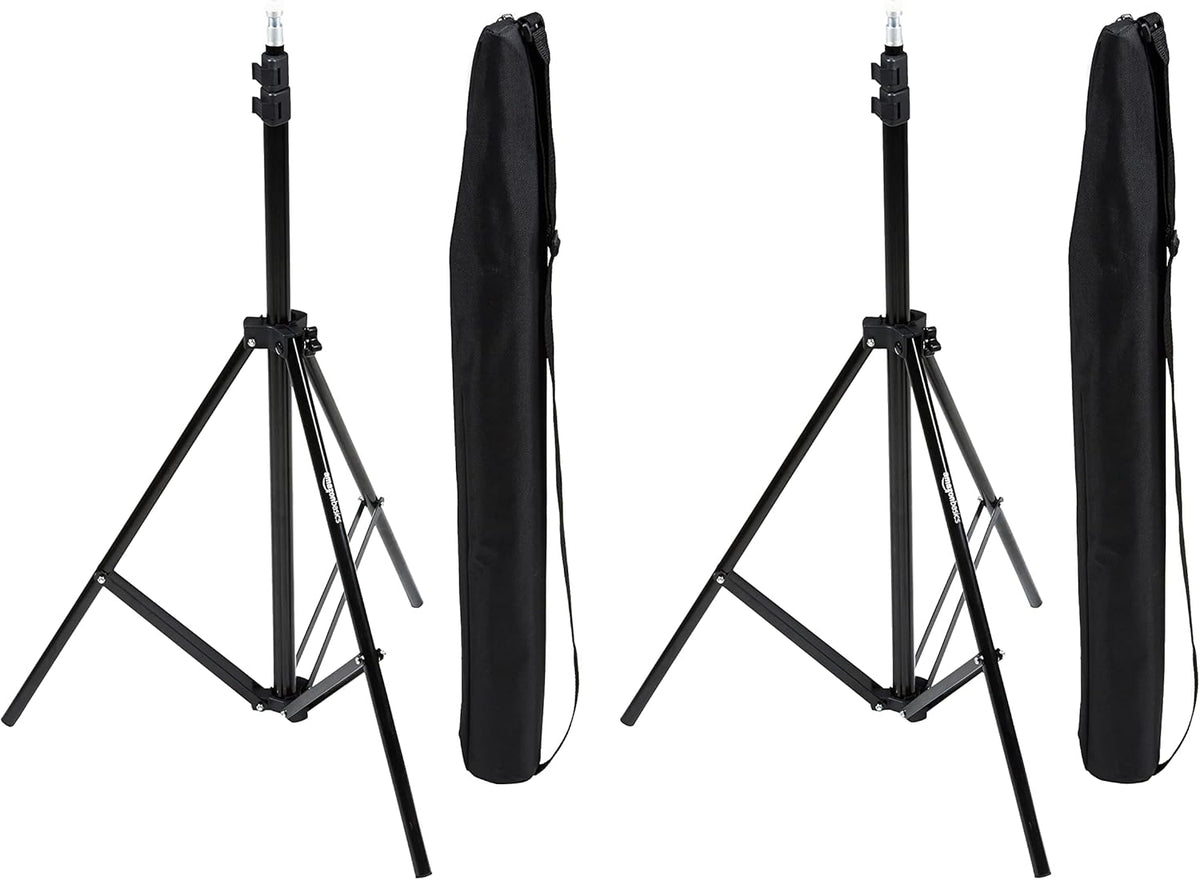 Amazon Basics 2.8-6.7 Pack 2, Portable Aluminum Photography Light Stand Tripod with Case, Adjustable Feet, of Black