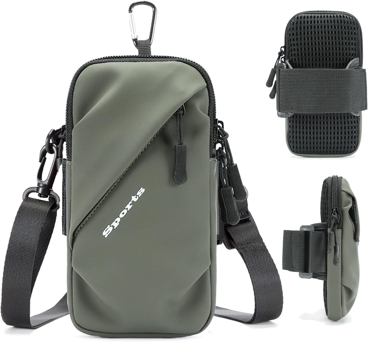 Phone Holder Arm Bands, Small Crossbody Shoulder Holsters Bag with Arm Band, Fits iPhone and All Cell Phones, Use for Running, Walking, Hiking & Biking (Plus Size Army Green)