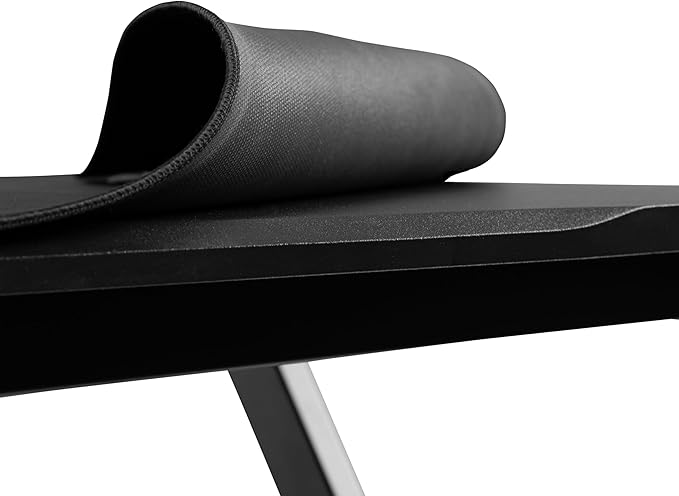 BizChair Gaming Desk and Red Footrest Reclining Gaming Chair Set - Cup Holder/Headphone Hook/Removable Mouse Pad Top/Wire Management