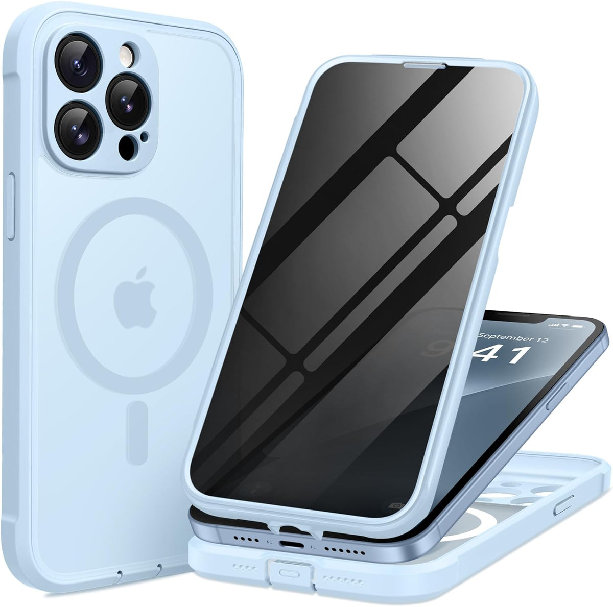 BERFY Magnetic for iPhone 13 Pro Max Case, Compatible with MagSafe, Built-in Privacy Screen Protector and Upgraded Camera Protection, Anti-Spy Full Body Shockproof Phone Case for 13 Pro Max 6.7", Blue