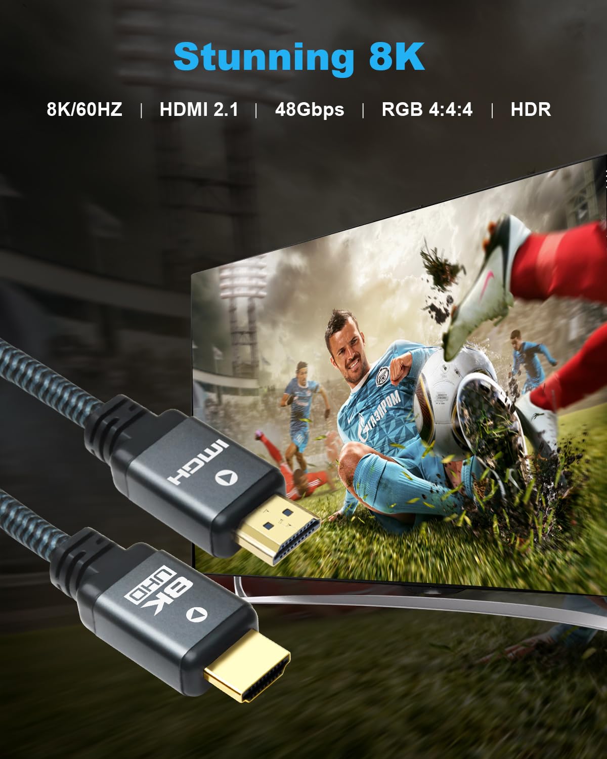 8K 10ft (3 Pack) 48Gbps 2.1 8K@60Hz, 4K@120Hz, 10K, 2K, 3D, 2.2, 4:4:4, Yauhody HDMI Cable High Speed HDMI Cord