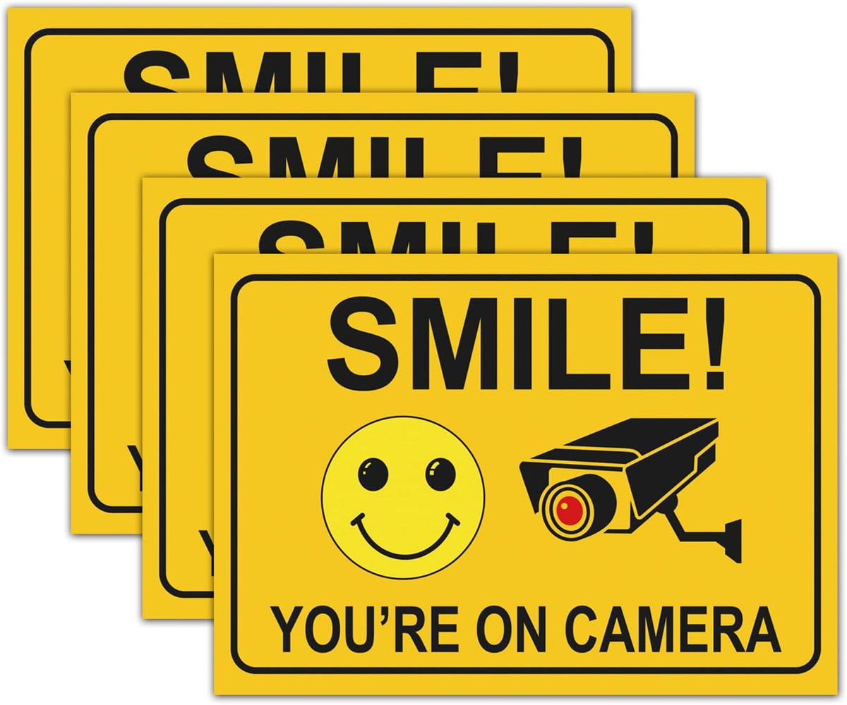 Giftideaworkshop 4 10 7 Inch Smile You're on Camera Stickers for Home, X Self-Adhesive Vinyl Decal, Video Surveillance