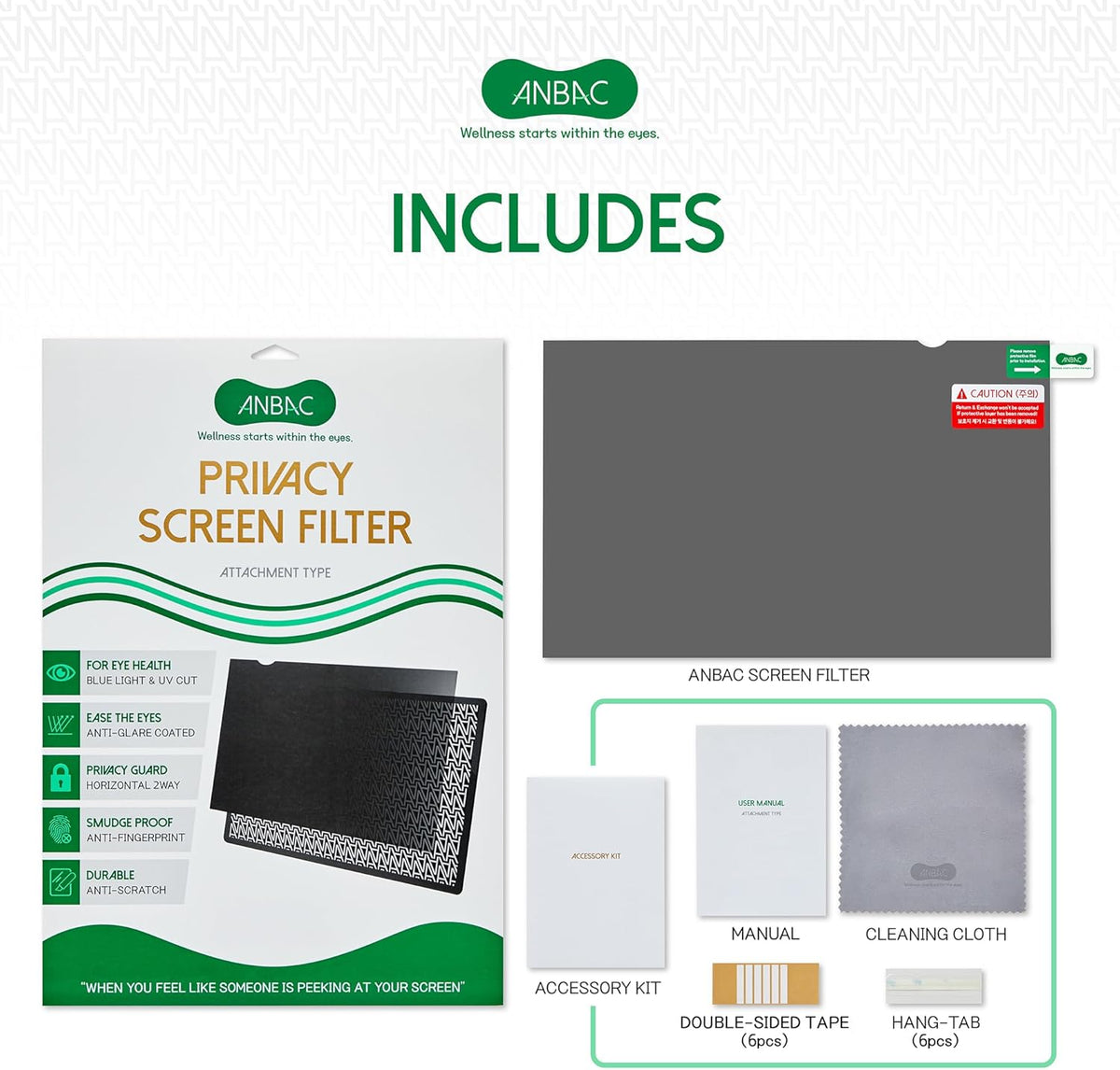 19 Inch Desktop Privacy Screen Shield for 16:10 Wide Monitor - Anti Glare Computer Privacy Screen Cover | Blue Light Blocking Screen Protector | Scratch Resistant UV Filter | Attachment Type