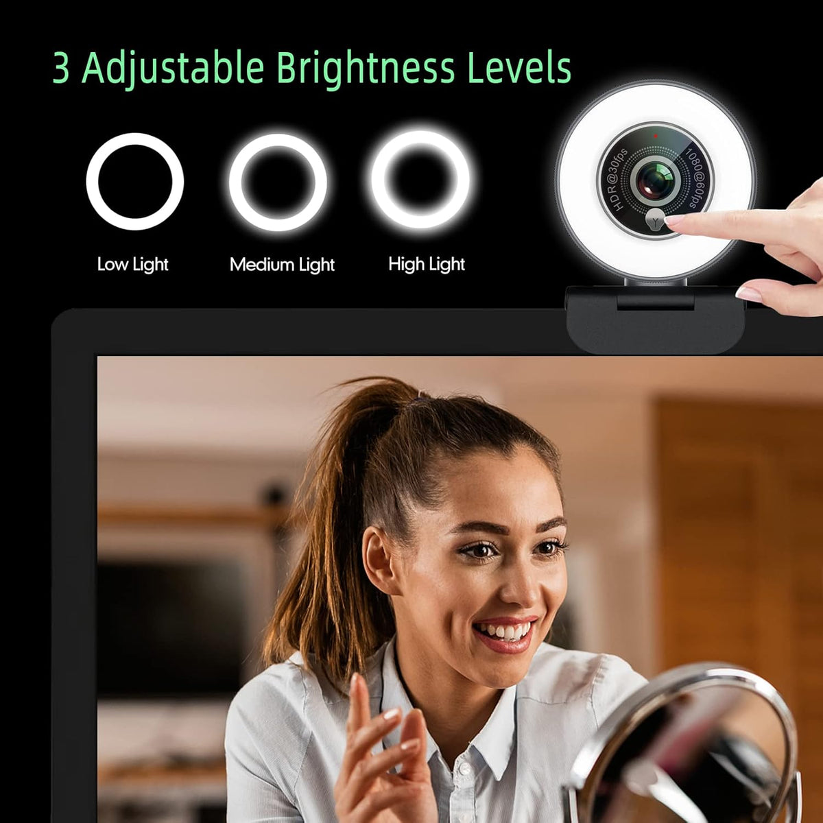 Angetube 1080p Webcam with Ring Light for Streaming: USB 60FPS Web Camera with Microphone-HDR-Enabled-HD Auto Light Correction Web Cam with Adjustable FOV, for Teams, Zoom, PC/Laptop/Mac/Desktop