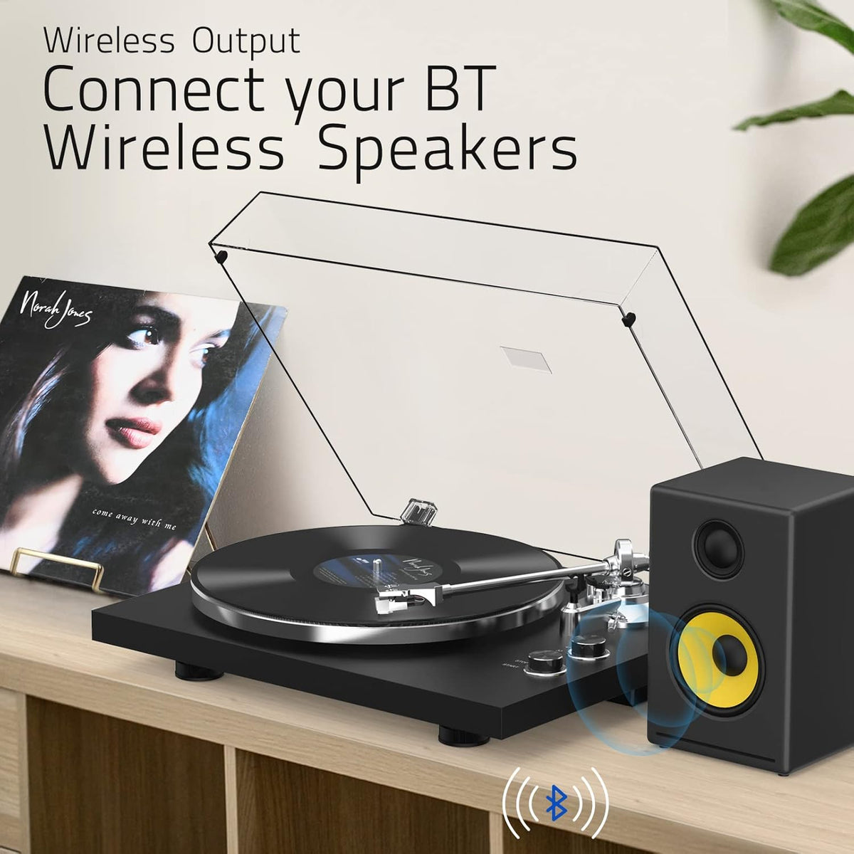 Turntables Record Player Wireless Output Connectivity Vinyl Player Belt-Drive Turn Tables Support 33&45 RPM Speed Phono Line Output USB Digital to PC Recording ATN3600L MM Cartridge Black