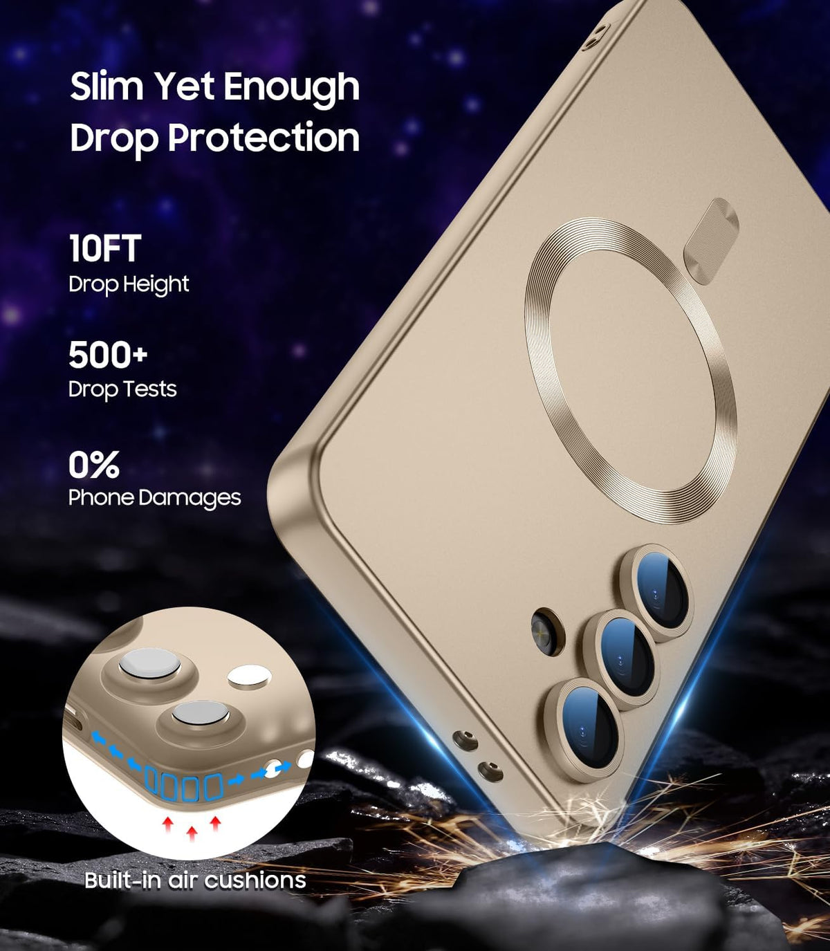 Magnetic for Samsung Galaxy S25 Case [Compatible with MagSafe][Built-in Camera Lens Protector] Slim Soft Silicone Bumper Shockproof Metallic Luster Phone Shell (Gold)