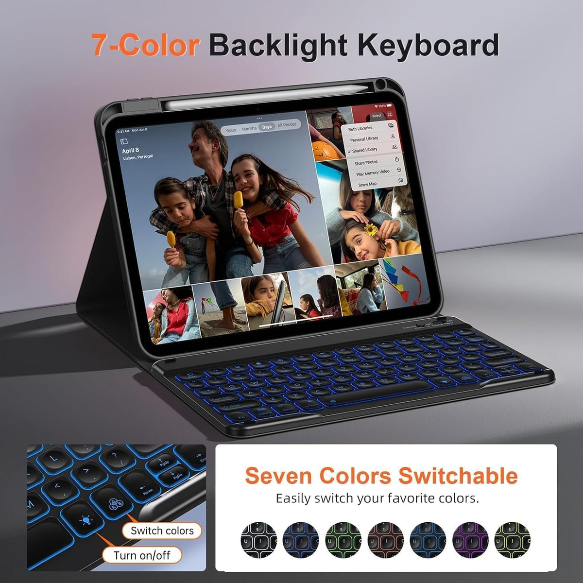 for iPad 11th 10th Generation Case with Keyboard, Magnetic 720° Rotatable Cover Detachable Wireless Bluetooth Backlit Keyboard with Pencil Holder for iPad 11 inch A16 2025 & 10.9 inch 2022 -Black