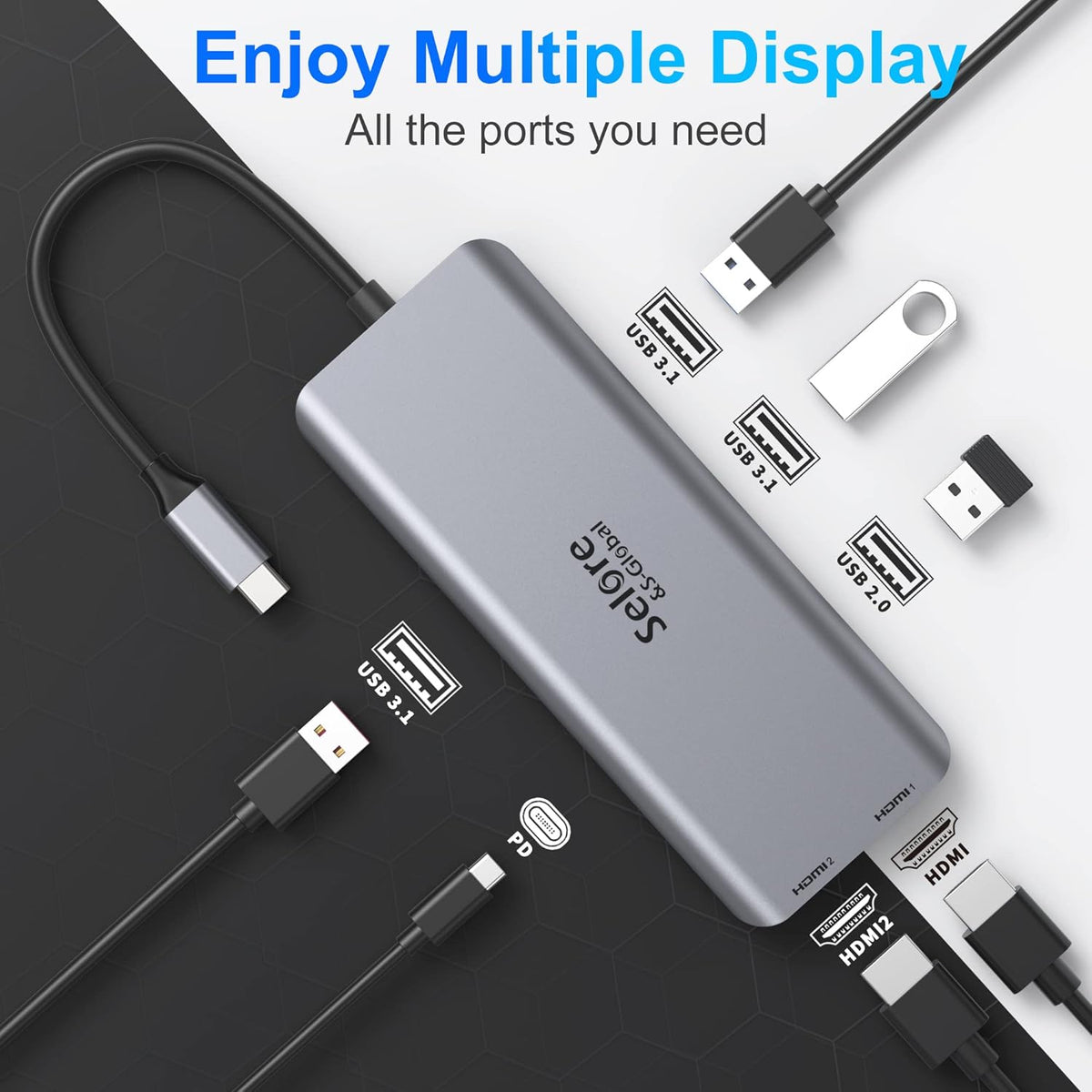 Docking Station for MacBook Pro/MacBook Air M1 2020 2019 2018 13" 15" 16", USB C Docking Station Dual Monitor, USB C Hub with 3 * 10Gbps USB Port, 100W PD Charging