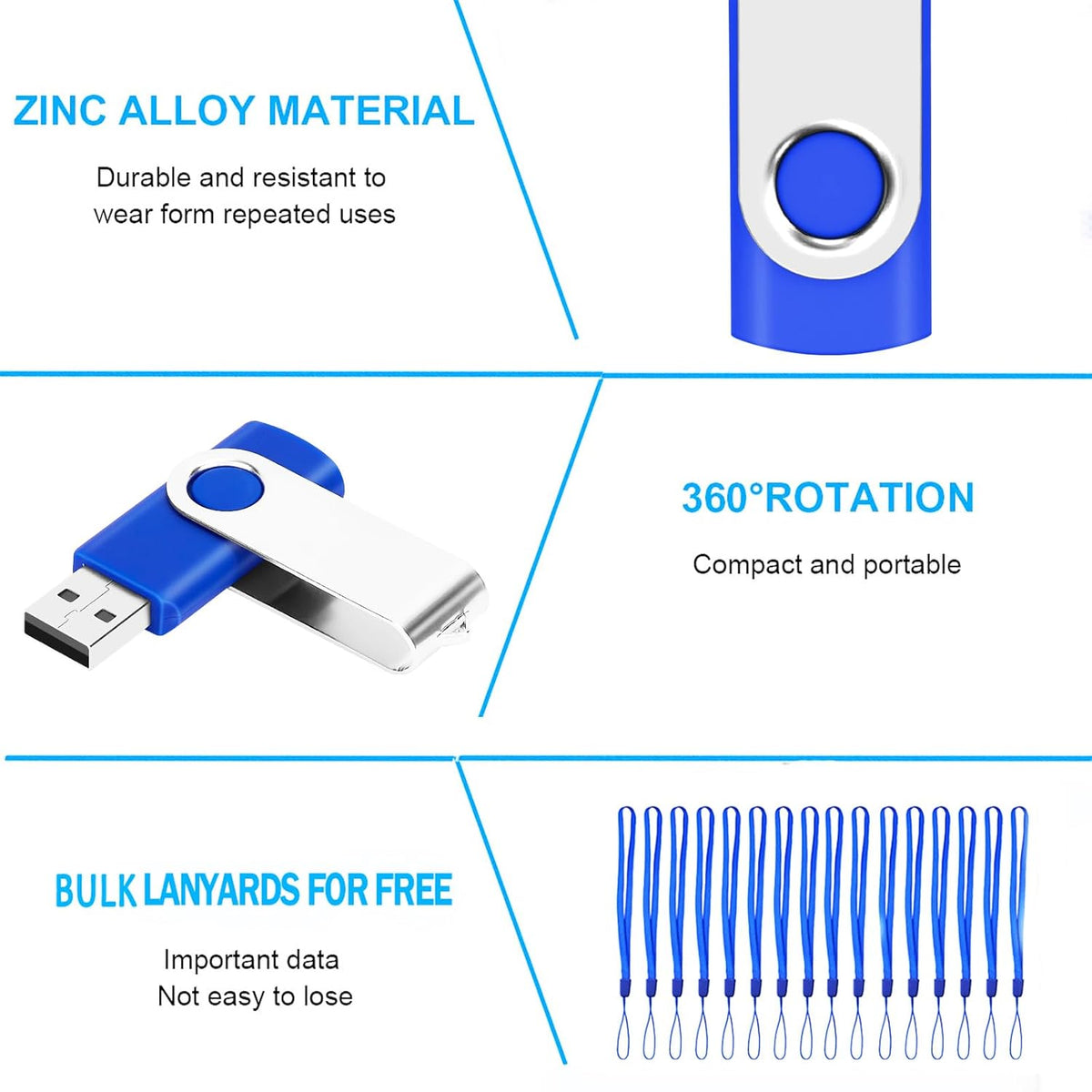 1GB Bulk Flash Drives 50 Pack, EASTBULL USB 2.0 Metal Flash Drive Bulk Swivel Thumb Drives Pack (Blue)