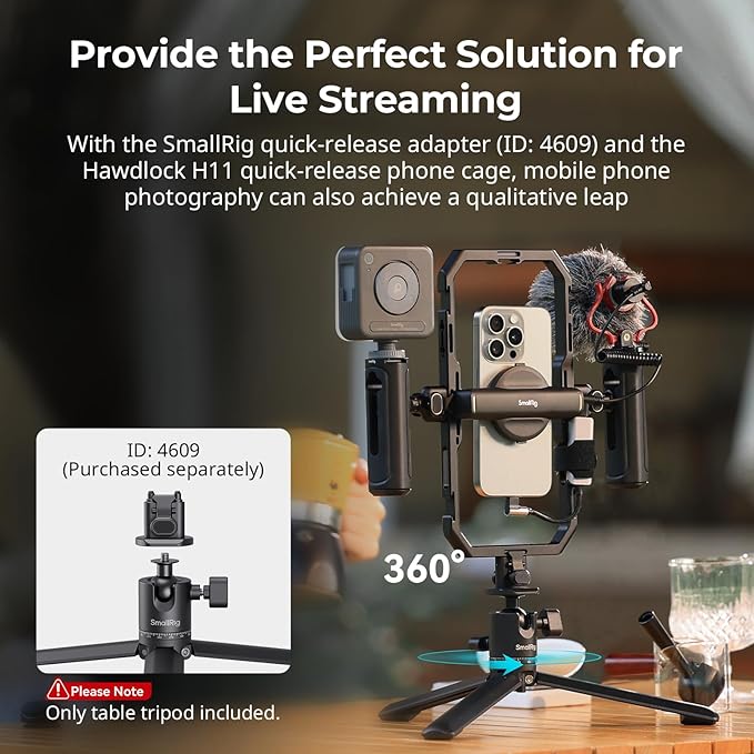 SmallRig Portable Mini Desktop Tripod, Aluminum Alloy Compact Small Tabletop Tripod with 360° Ball Head, 1/4 Screws Quick Release Plate for DSLR，Camera, Phone, Load up to 11 Pounds - 4630