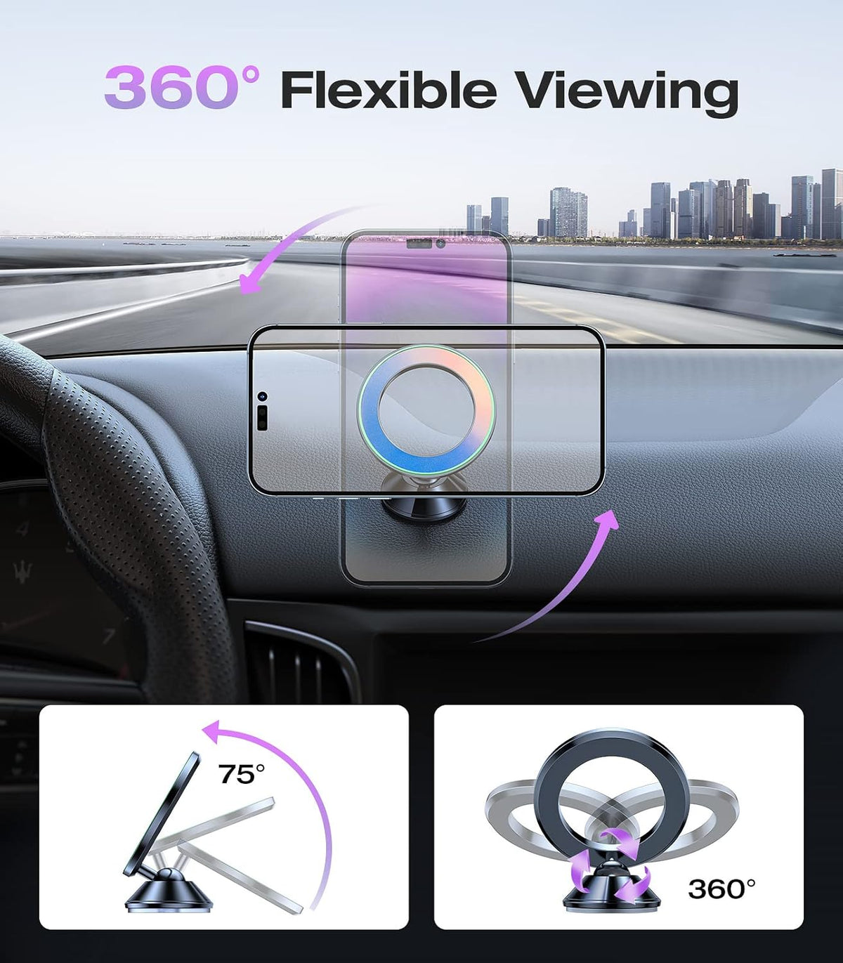 VICSEED Fit for MagSafe Car Mount [Colorful Gradient] Magnetic Phone Holder for Car Dashboard [Lasting & Never Fall] All Metal Sturdy Phone Mount for Car Dash Fit iPhone 16 Pro Max 15 14 13 12 Samsung