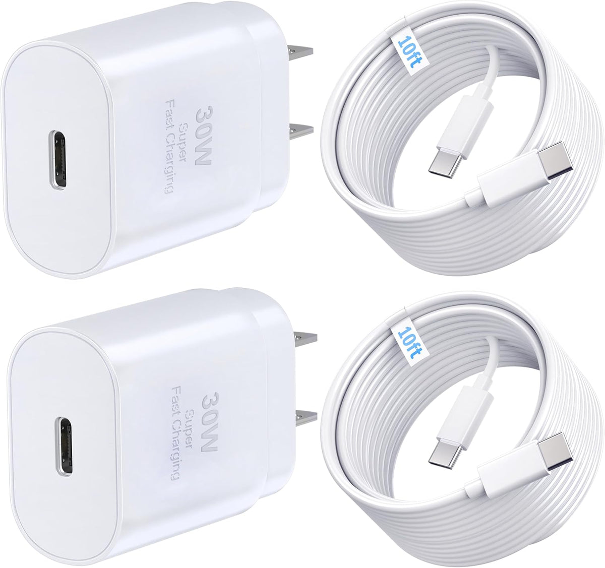 Phone 15 16 Charger, 30W Super Fast Charging, USB C Block Type C Cable Cord 10ft for iPhone iPhone 16,16 Plus,16 Pro,16 Pro Max, iPhone 15, iPad Pro 12.9/11, Galaxy S24,S23-2Pack
