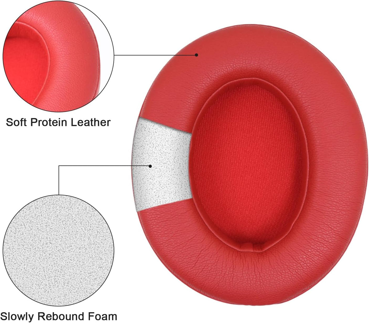Replacement Ear Pads Cushions for Beats Studio 2 & Studio 3 Wired & Wireless Headphones, Earpads with Soft Protein Leather, Noise Isolation Memory Foam -red